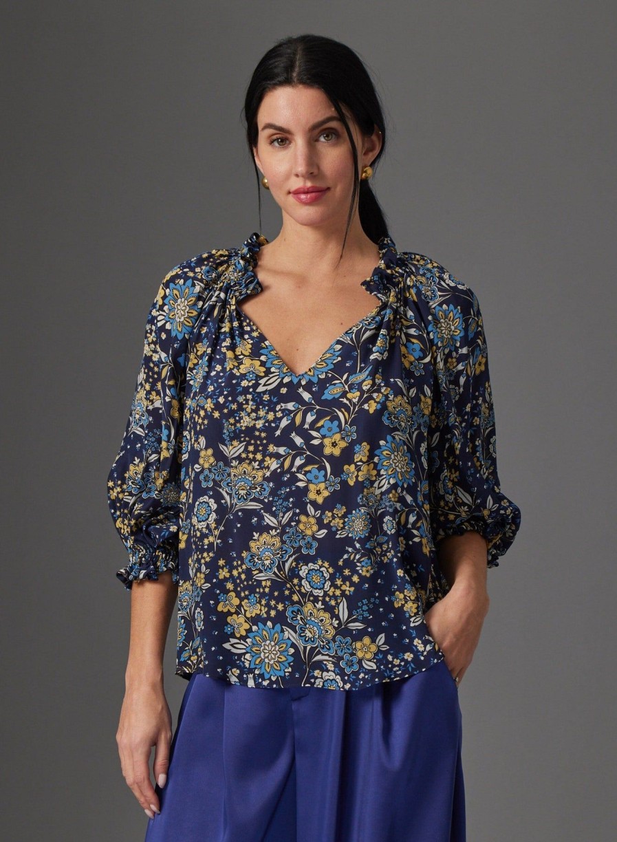 Women Gilner Farrar Shirts & Blouses | Ellie Blouse Blue Anemone