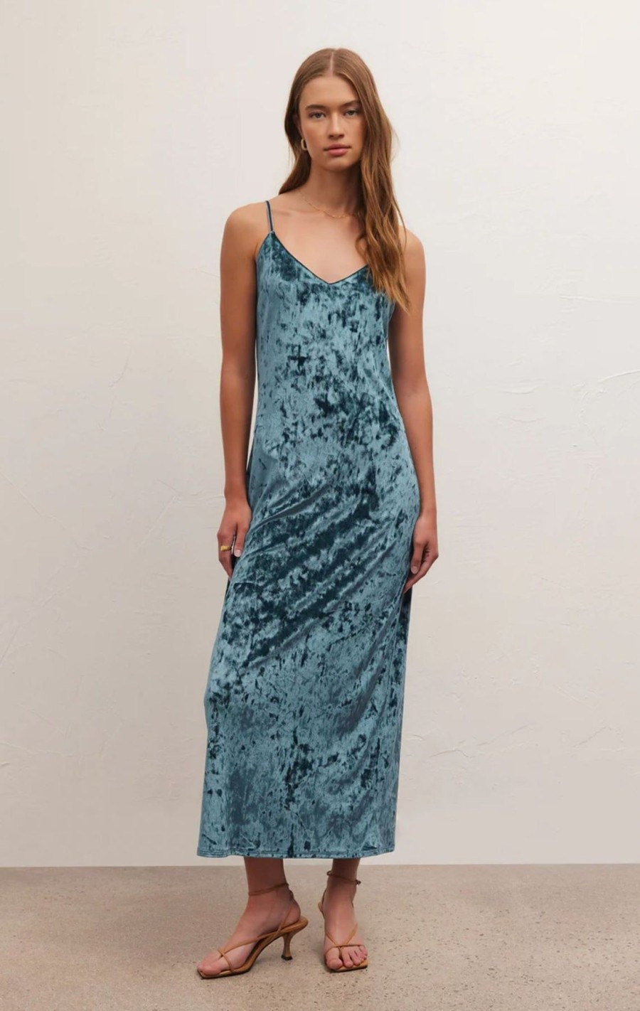 Women Z Supply Midi & Maxi | Selina Crushed Velvet Dress Abyss