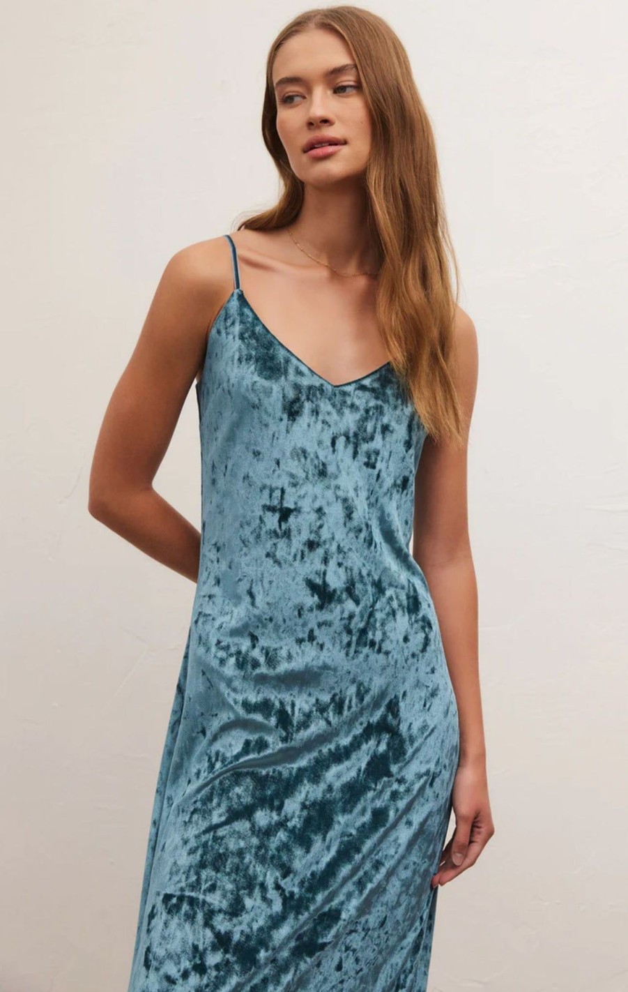 Women Z Supply Midi & Maxi | Selina Crushed Velvet Dress Abyss