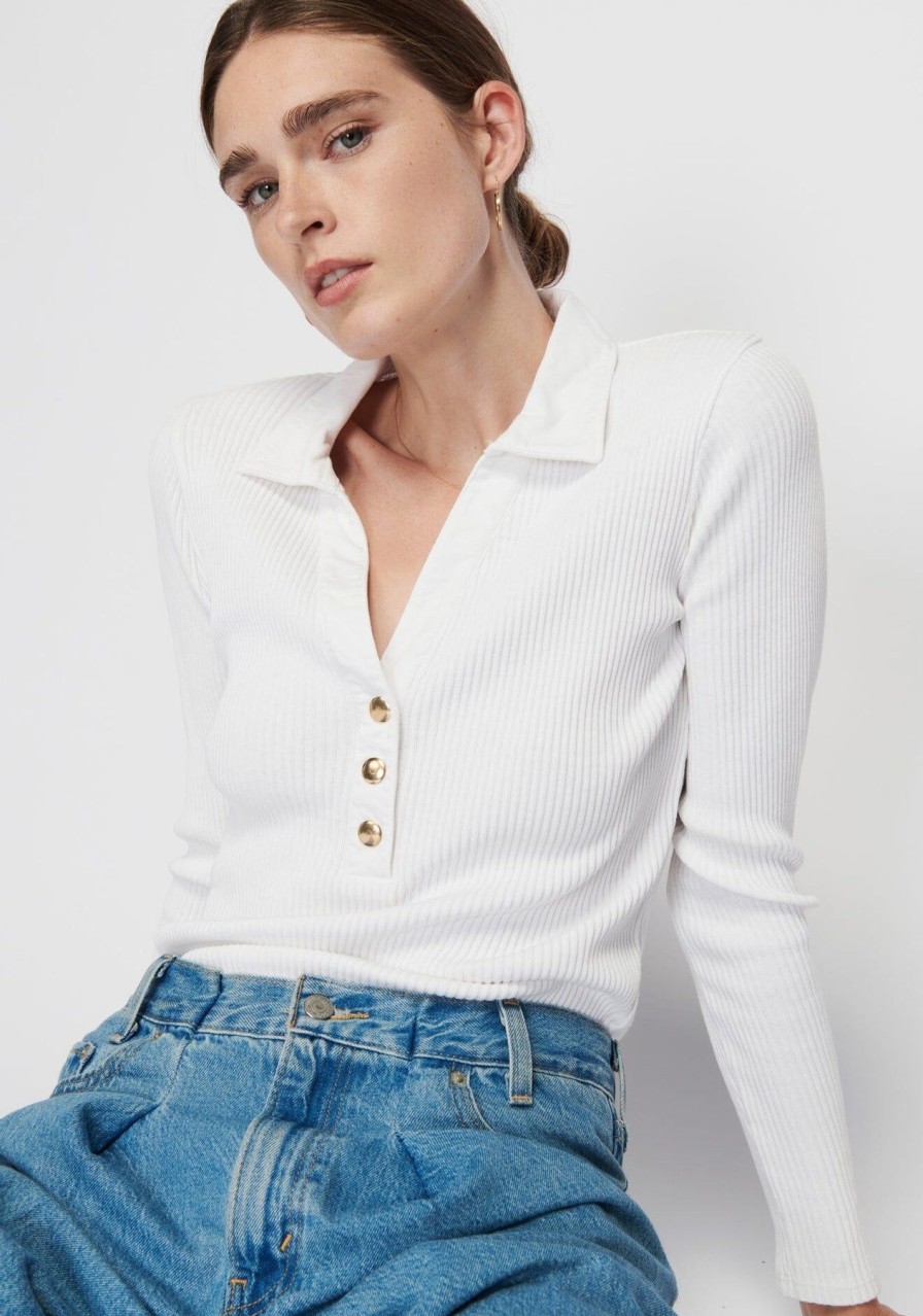 Women NATION LTD Shirts & Blouses | Harve Snap Polo White