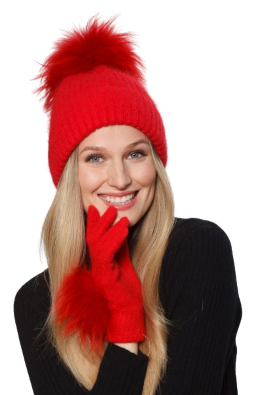 Women Linda Richards Hats | Angora Wool Pom Hat Red