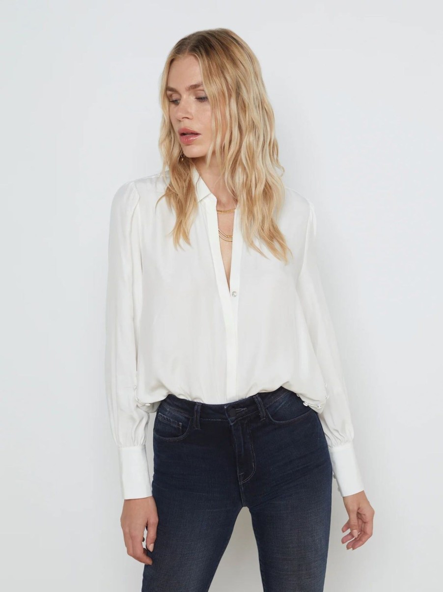 Women L'AGENCE Shirts & Blouses | Fabienne Button Detail Tunic Blouse Ivory