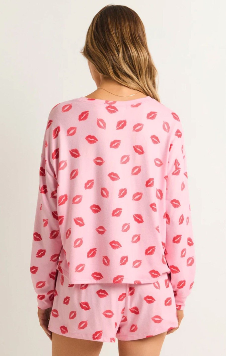 Women Z Supply | Pucker Up Kisses Long Sleeve Top Cotton Candy