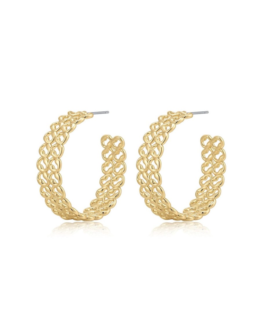 Women Luv AJ Earrings | Metal Lace Hoops