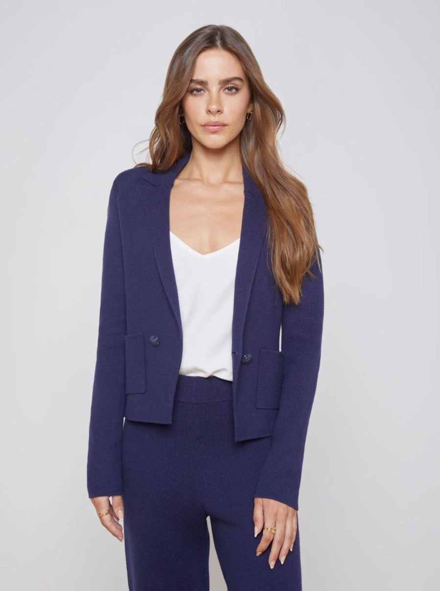 Women L'AGENCE Blazers | Sofia Knit Blazer Midnight