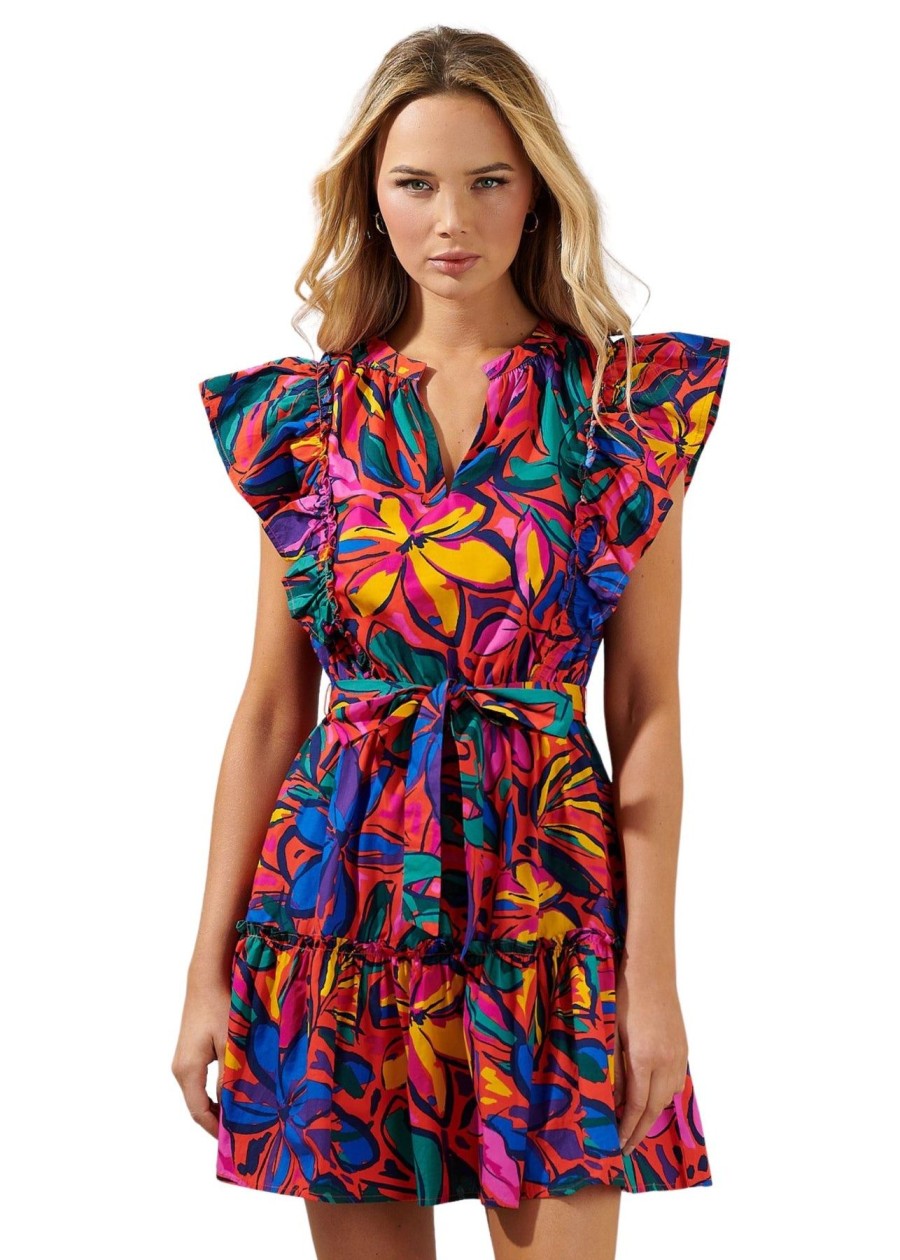 Women Anna Rae Vacation | Becca Ruffle Mini Dress Red Multi