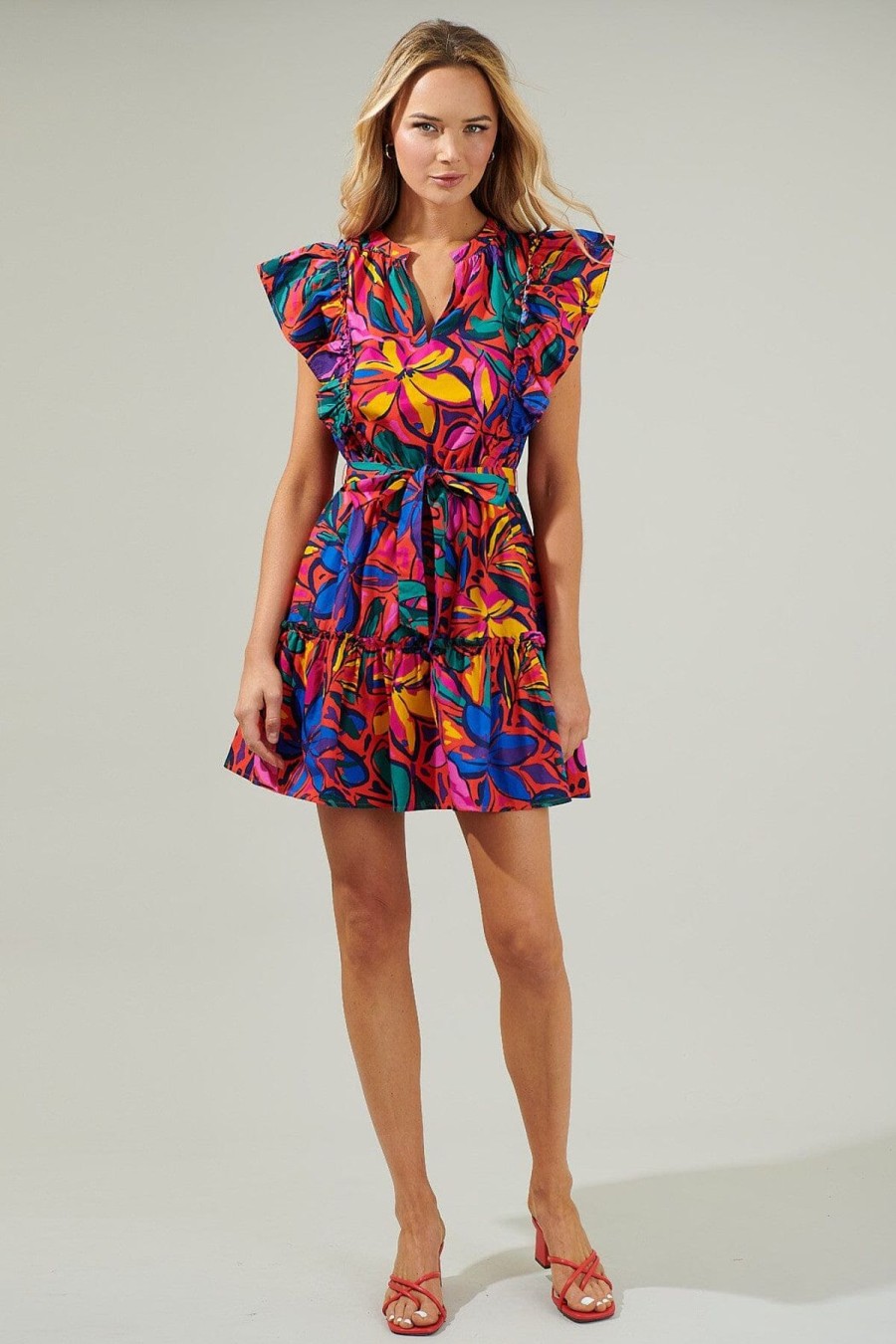 Women Anna Rae Vacation | Becca Ruffle Mini Dress Red Multi