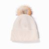 Women Uniquities Hats | Basic Ribbed Knit Pom Pom Beanie Ivory