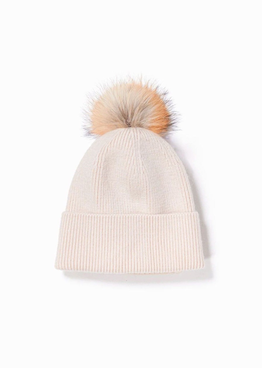 Women Uniquities Hats | Basic Ribbed Knit Pom Pom Beanie Ivory