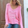 Women Wooden Ships Sweaters | Salt Tequila Lime V Cotton Pretty Pink/Breaker White