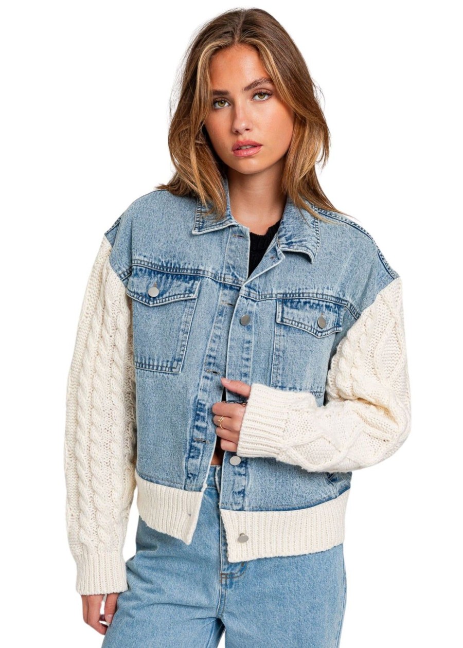 Women Kendall Lane Denim Jackets | Lucy Mixed Media Jacket Denim/Cream