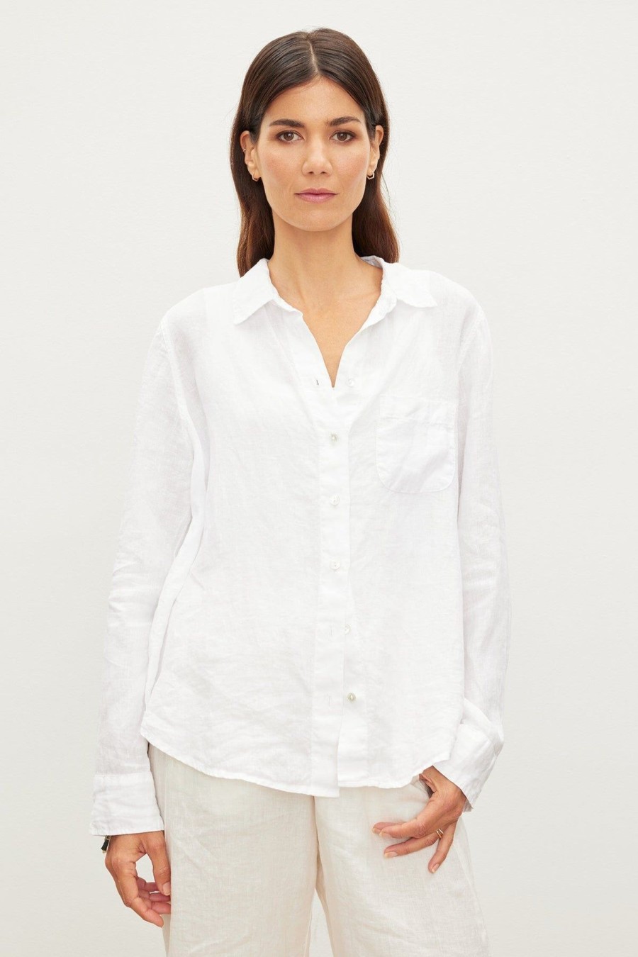 Women Velvet Shirts & Blouses | Natalia Top White