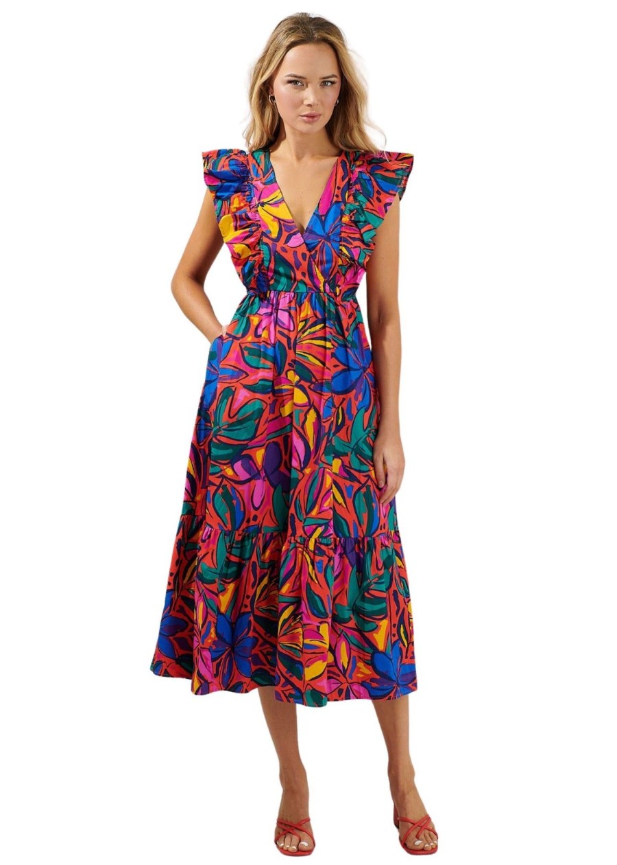 Women Anna Rae Vacation | Trisha Poplin Dress Red Multi