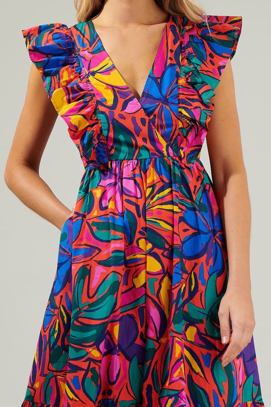 Women Anna Rae Vacation | Trisha Poplin Dress Red Multi