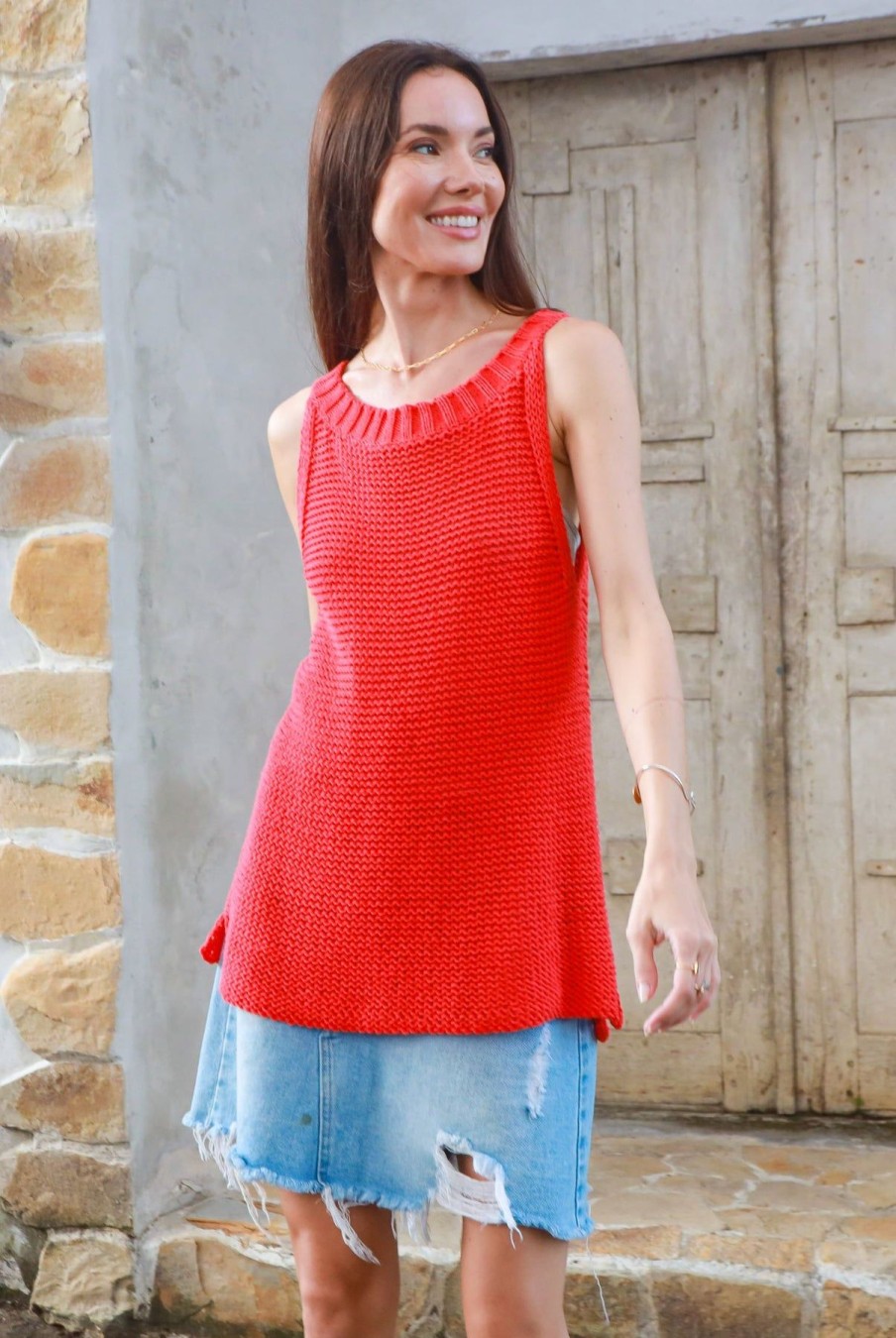 Women Wooden Ships Sweaters | Lindsay Tank Cotton Cherry Red