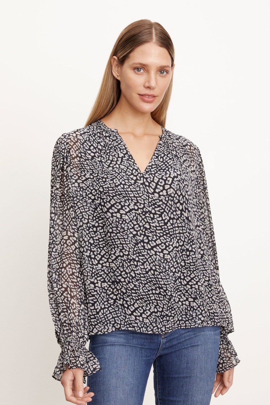 Women Velvet Shirts & Blouses | Kathy Top Animal