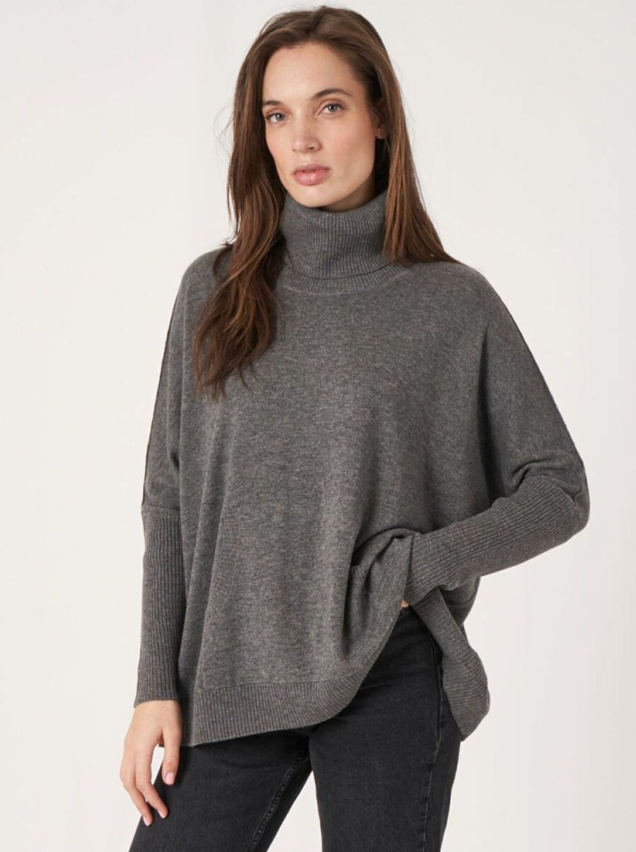 Women Repeat Cashmere Sweaters | Hoodie Turtle Neck Sweater Med Grey