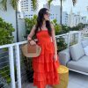 Women Anna Rae Vacation | Camila Mix Pleat Dress Orange