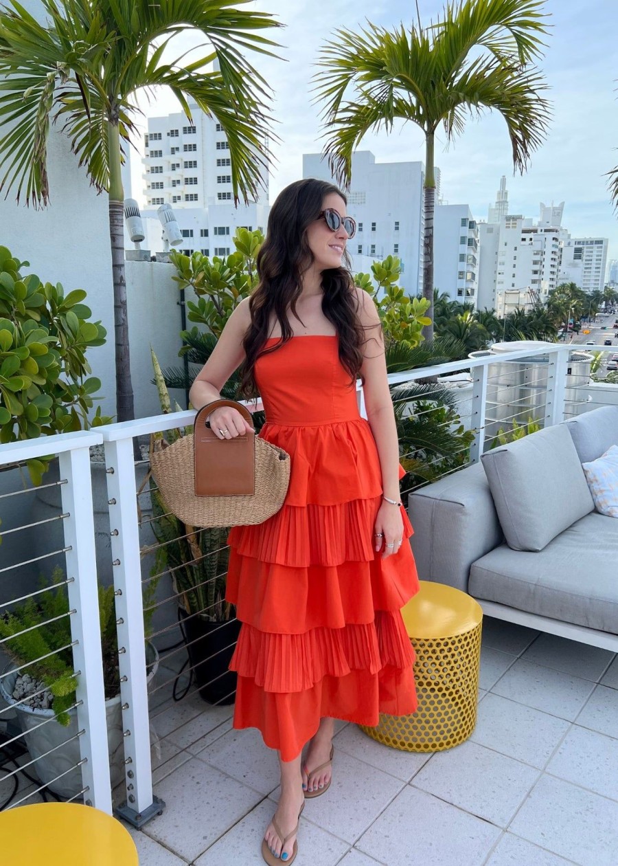 Women Anna Rae Vacation | Camila Mix Pleat Dress Orange