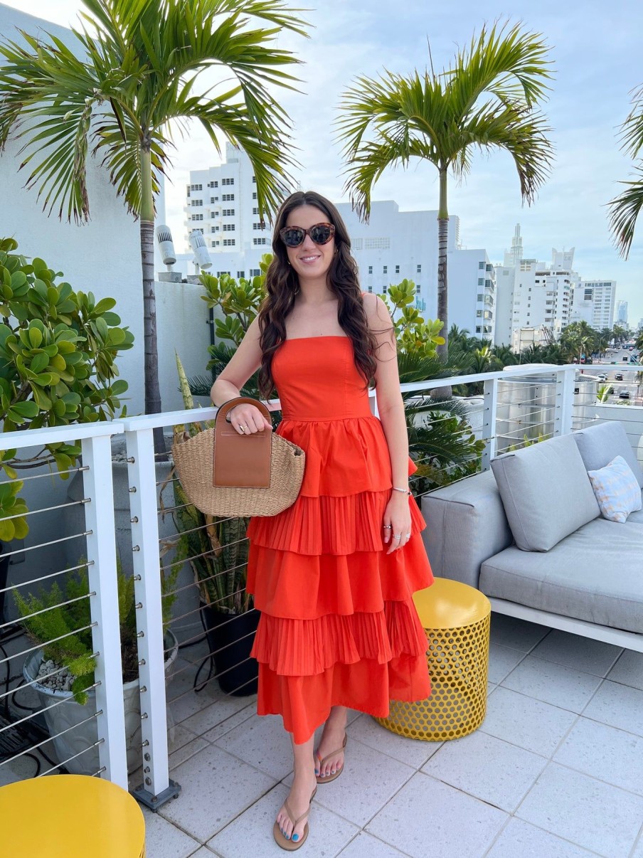 Women Anna Rae Vacation | Camila Mix Pleat Dress Orange