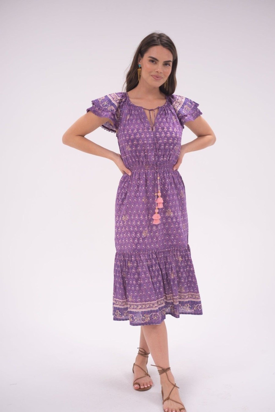 Women BELL by Alicia Bell Vacation | Eva Midi Dress Purple Print