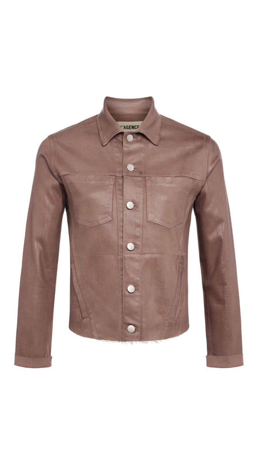 Women L'AGENCE Denim Jackets | Janelle Slim Raw Jacket Deep Taupe Coated