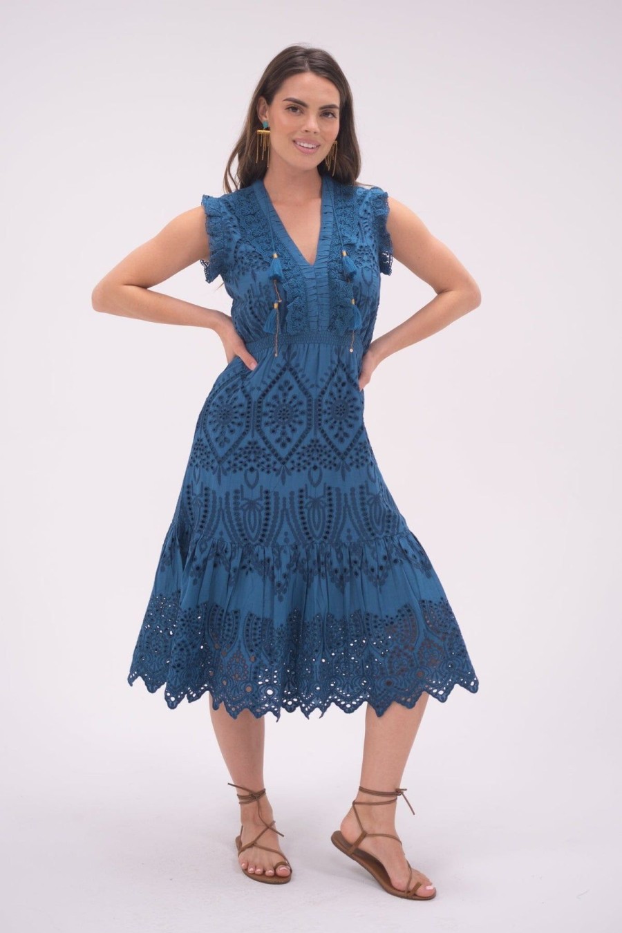 Women BELL by Alicia Bell Vacation | Rainey Midi Dress Turquoise Eyelet