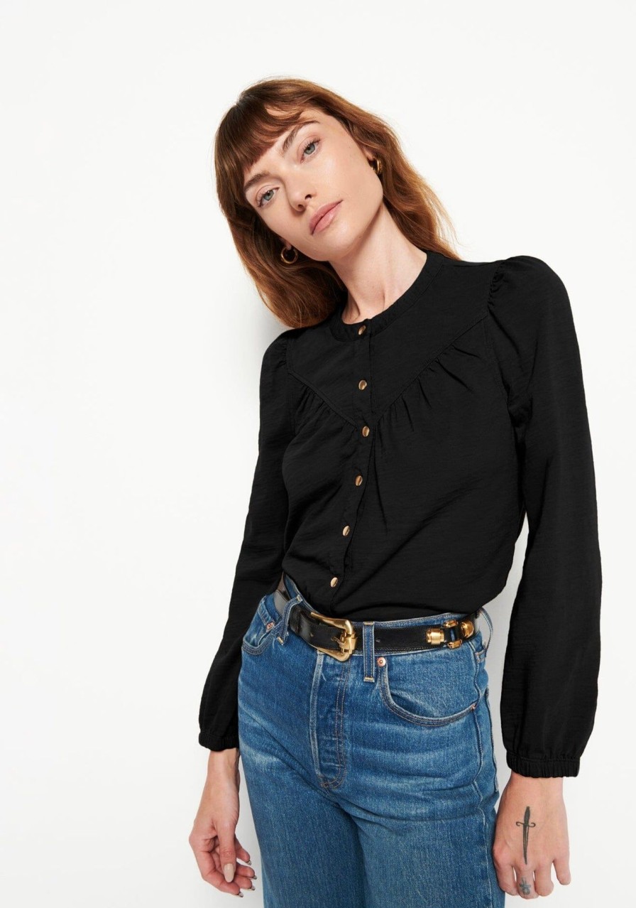 Women NATION LTD Shirts & Blouses | Luanne Yoked Snap Tee Jet Black