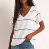 Women Z Supply | Girlfriend Twin Stripe V-Neck Tee White