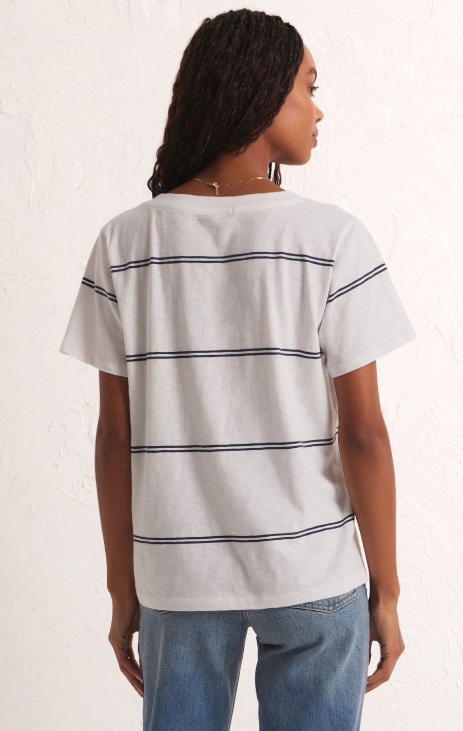 Women Z Supply | Girlfriend Twin Stripe V-Neck Tee White