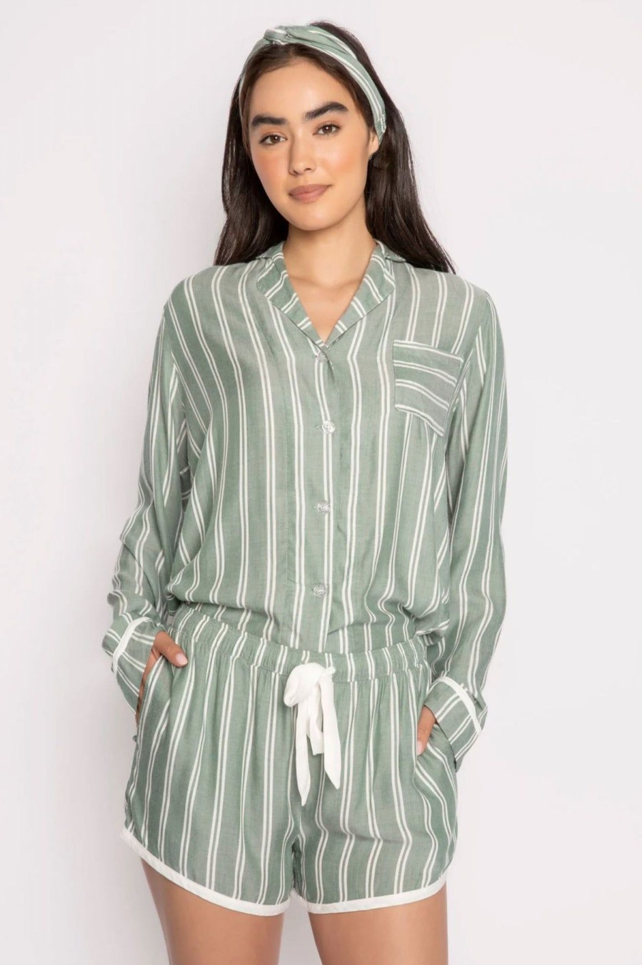 Women PJ Salvage | Pj Set Stripe Hype Forest Green