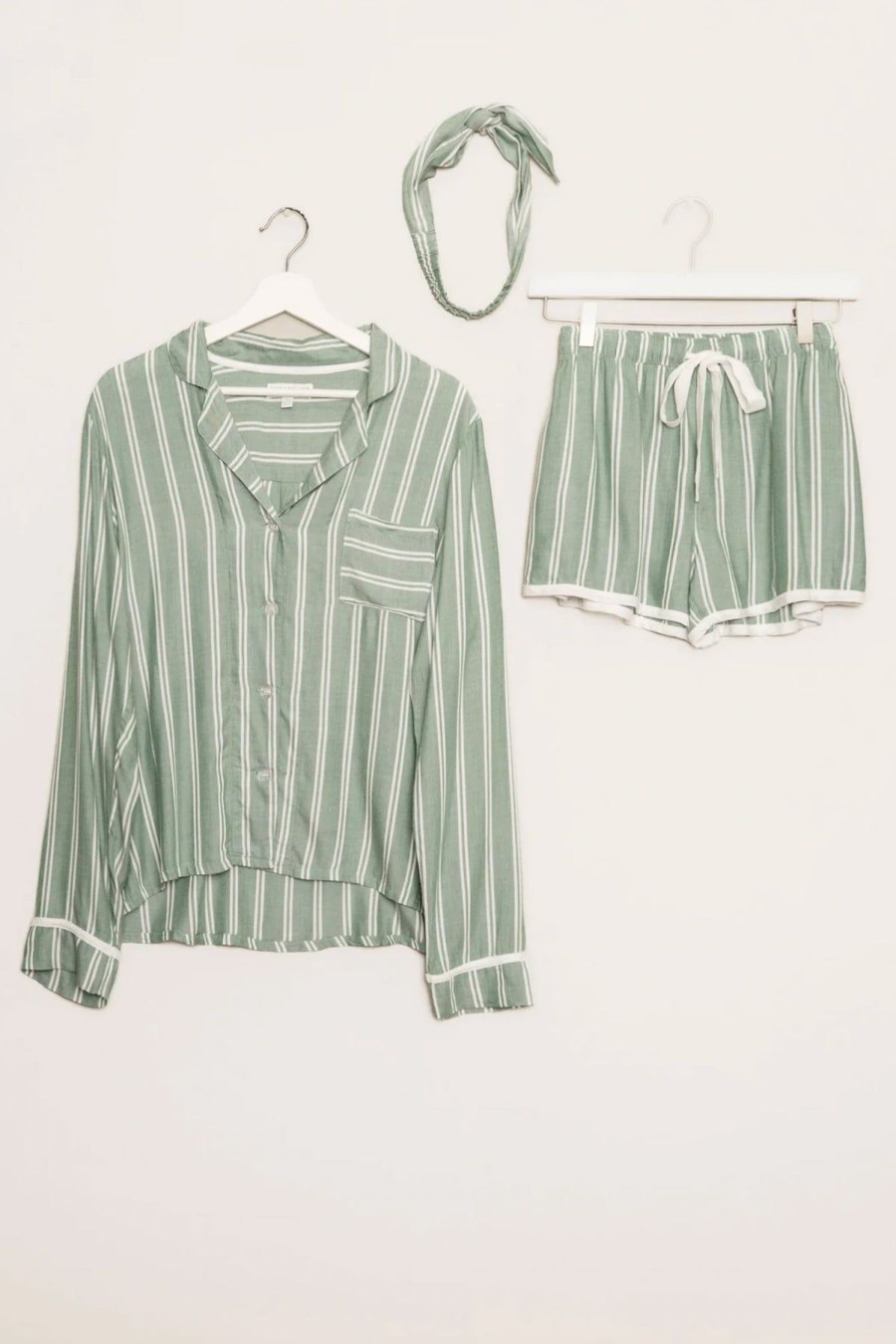 Women PJ Salvage | Pj Set Stripe Hype Forest Green