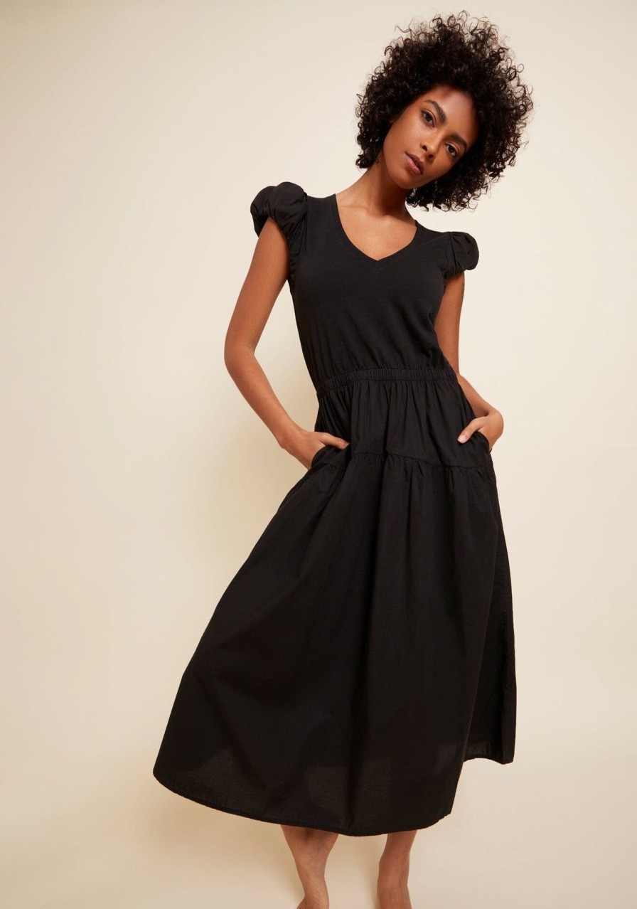 Women NATION LTD Midi & Maxi | Iliana Bubble Sleeve Midi Dress Jet Black