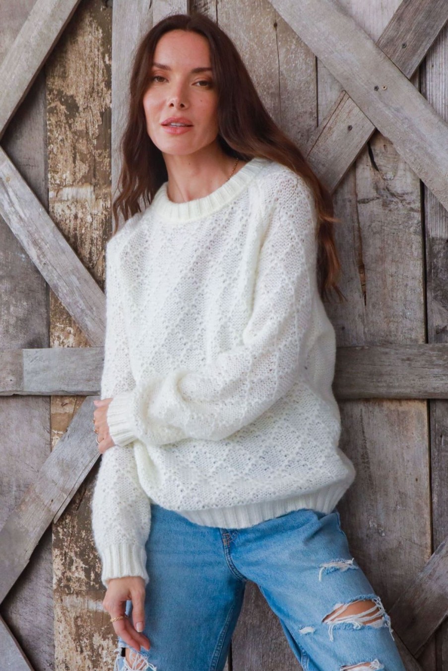 Women Wooden Ships Sweaters | Diana Crew Sweater Pure Snow