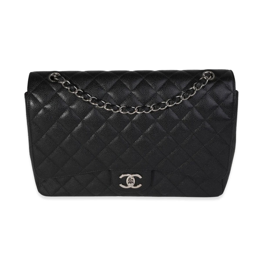 Women Uniquities Vintage Accessories | Vintage Chanel Quilted Caviar Maxi Classic Double Flap Bag Black