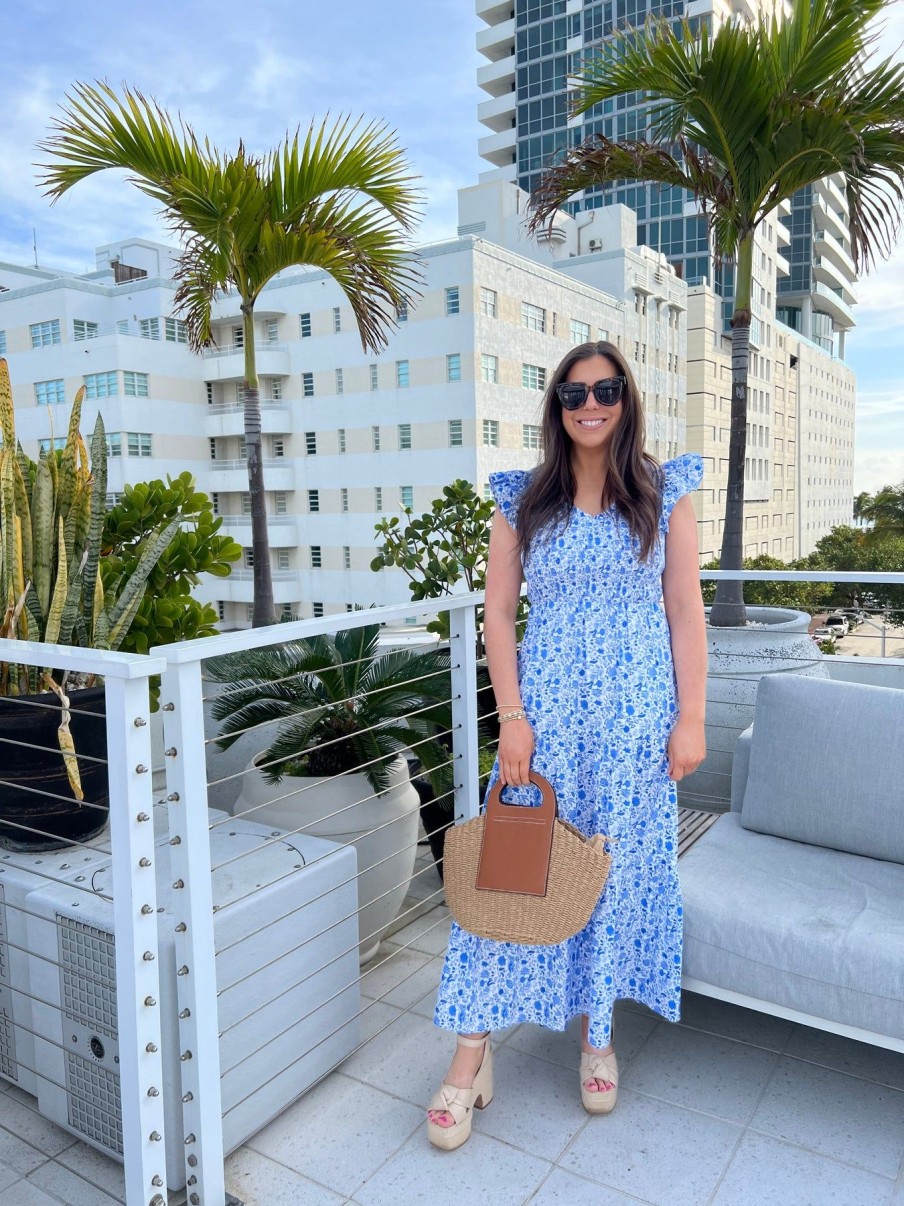 Women Anna Rae Vacation | Ella Smocked Dress Blue White