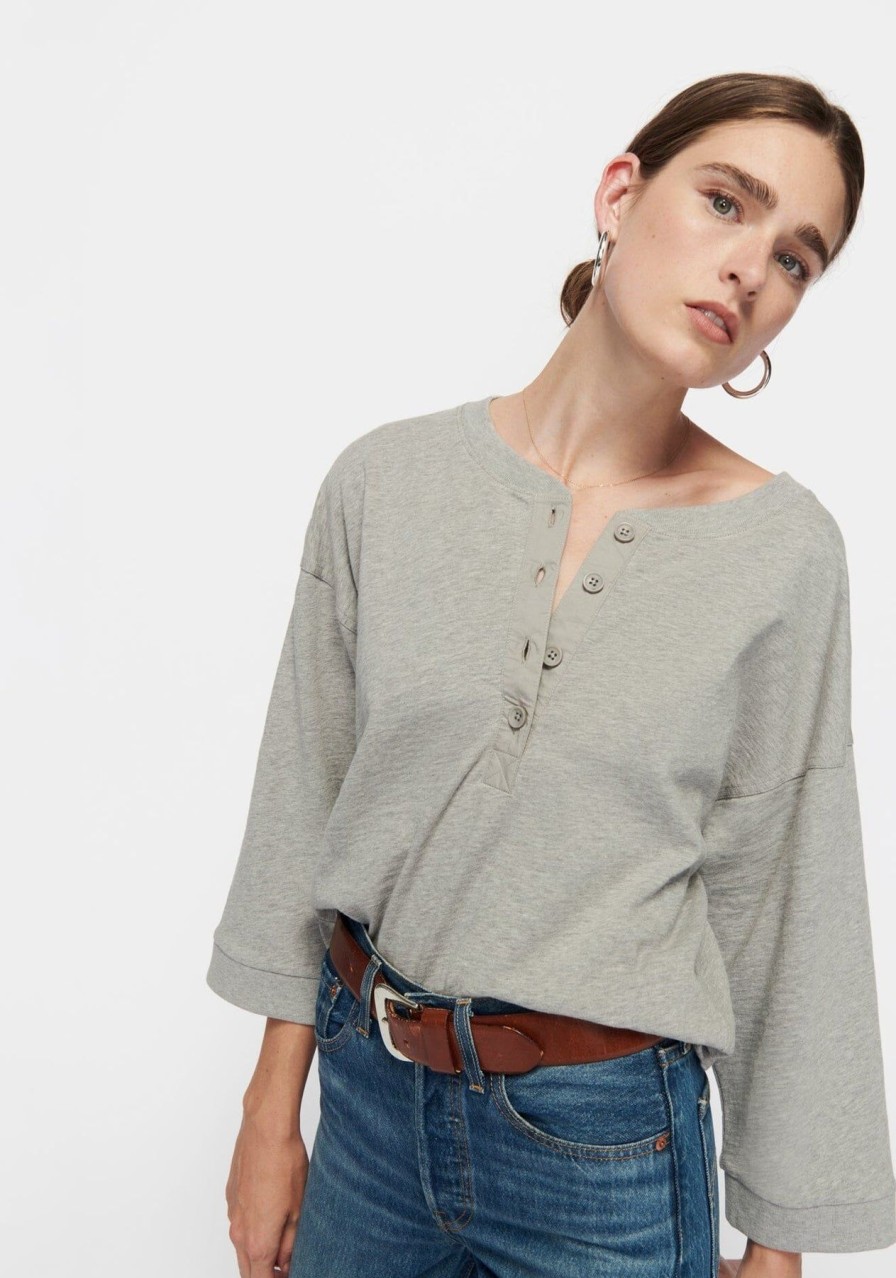 Women NATION LTD Shirts & Blouses | Alix Oversized Henley Heather Grey