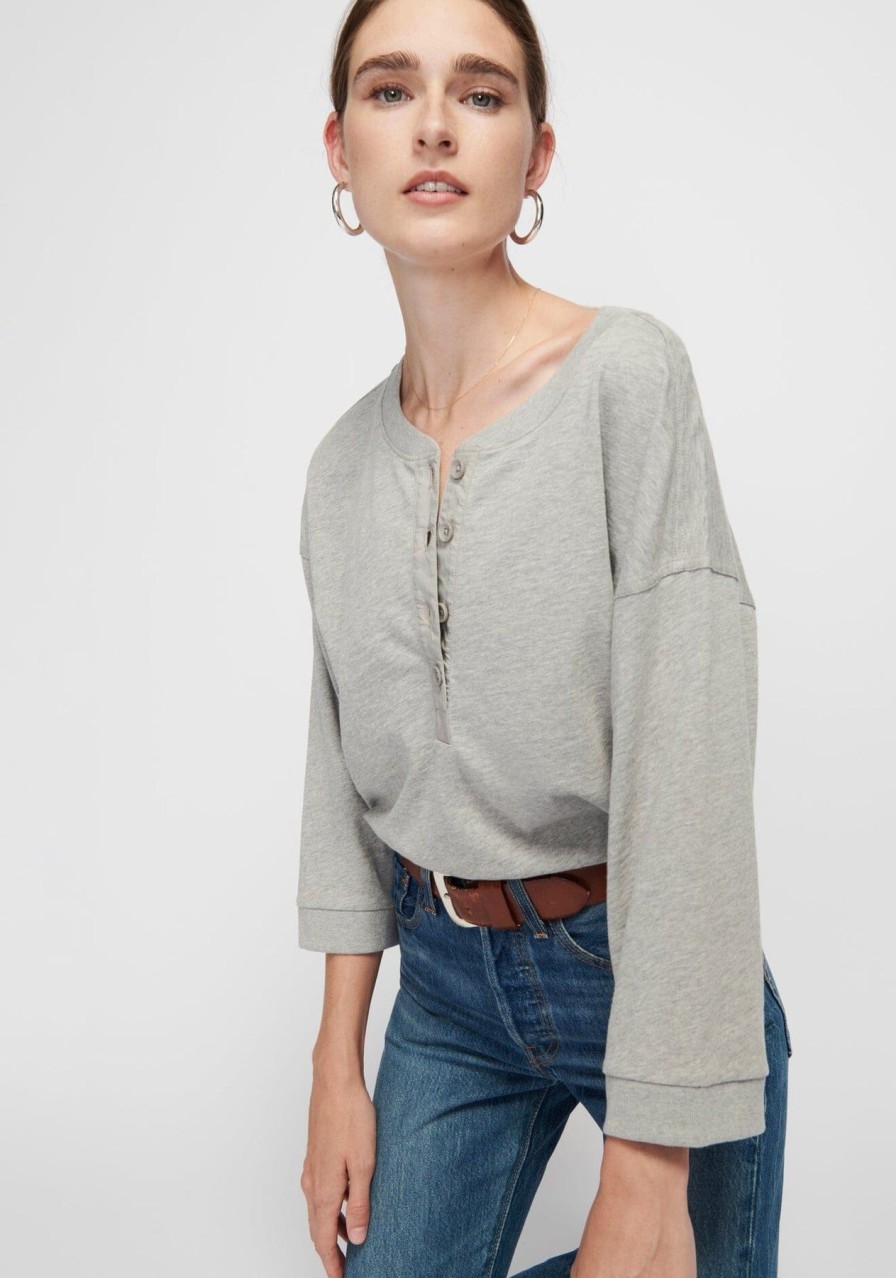 Women NATION LTD Shirts & Blouses | Alix Oversized Henley Heather Grey