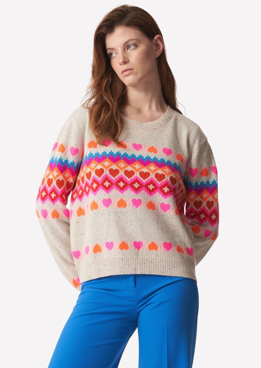 Women Brodie Sweaters | Rainbow Fairisle Jumper Lagoon/Pink/Orange