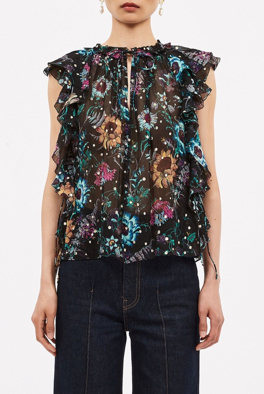 Women Ulla Johnson Shirts & Blouses | Dominique Top Black Iris