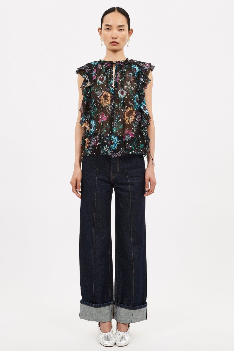 Women Ulla Johnson Shirts & Blouses | Dominique Top Black Iris