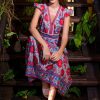 Women Uniquities Vacation | Border Print Ruffle Maxi Dress Blue Red