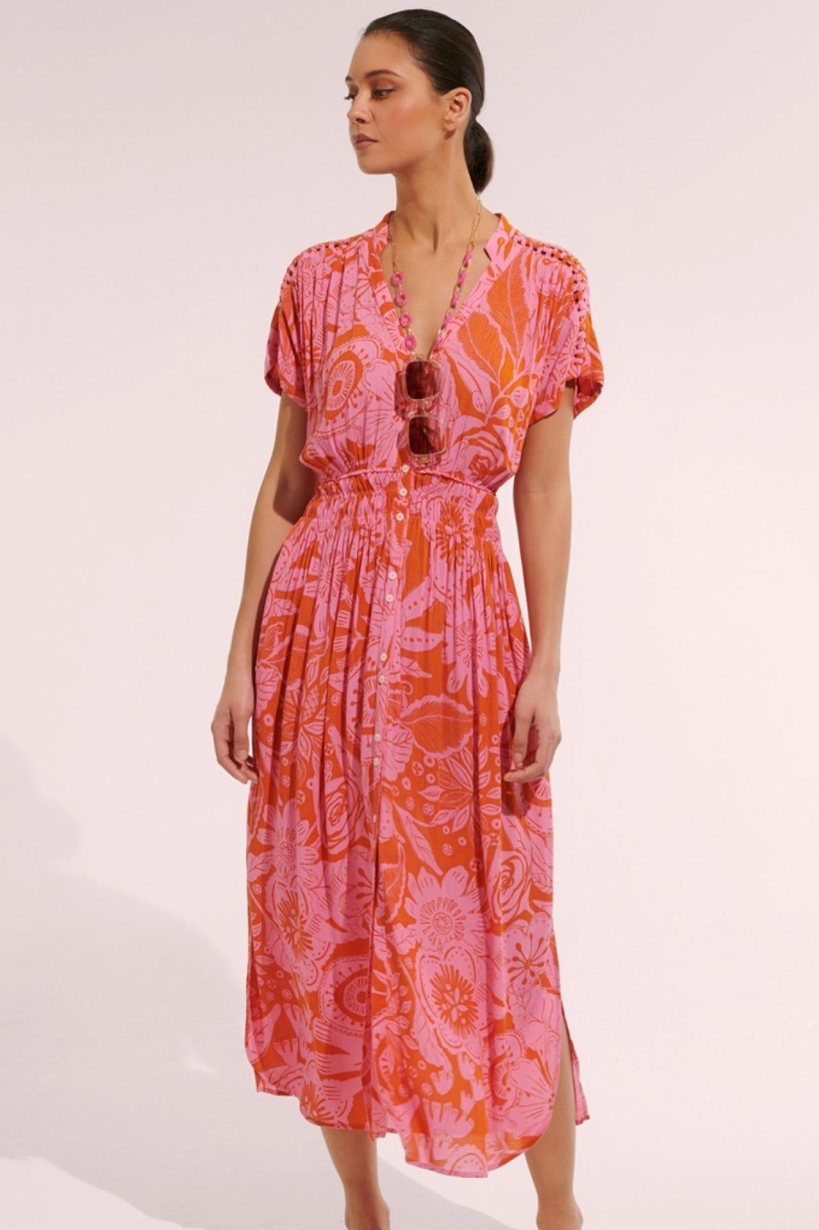 Women Poupette St Barth Vacation | Becky Long Dress Pink Gauguin