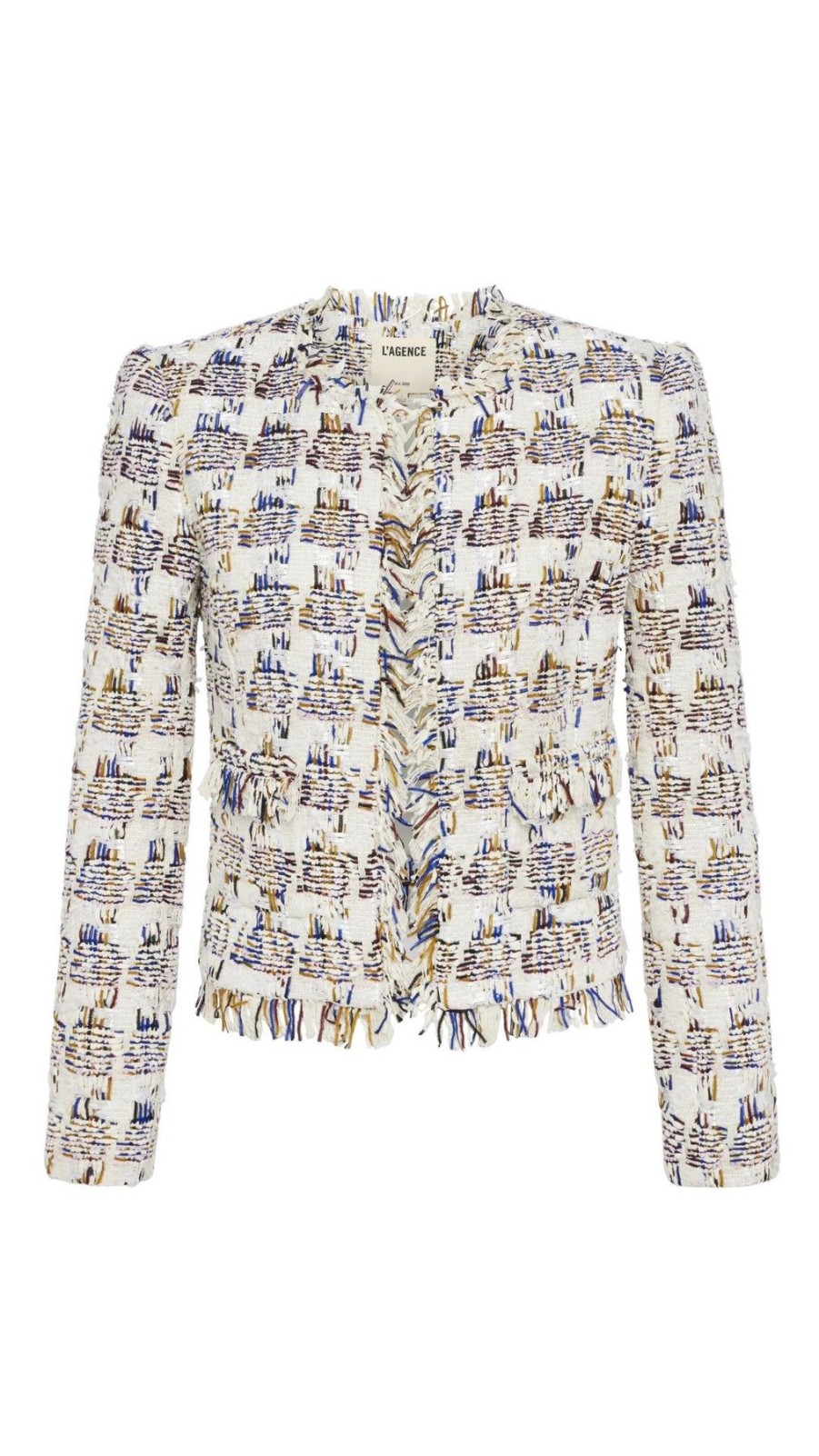 Women L'AGENCE Blazers | Angelina Tweed Blazer Ivory Multi Plaid