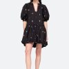 Women Sea NY Mini | Maja Embroidery Long Sleeve Bubble Dress Black