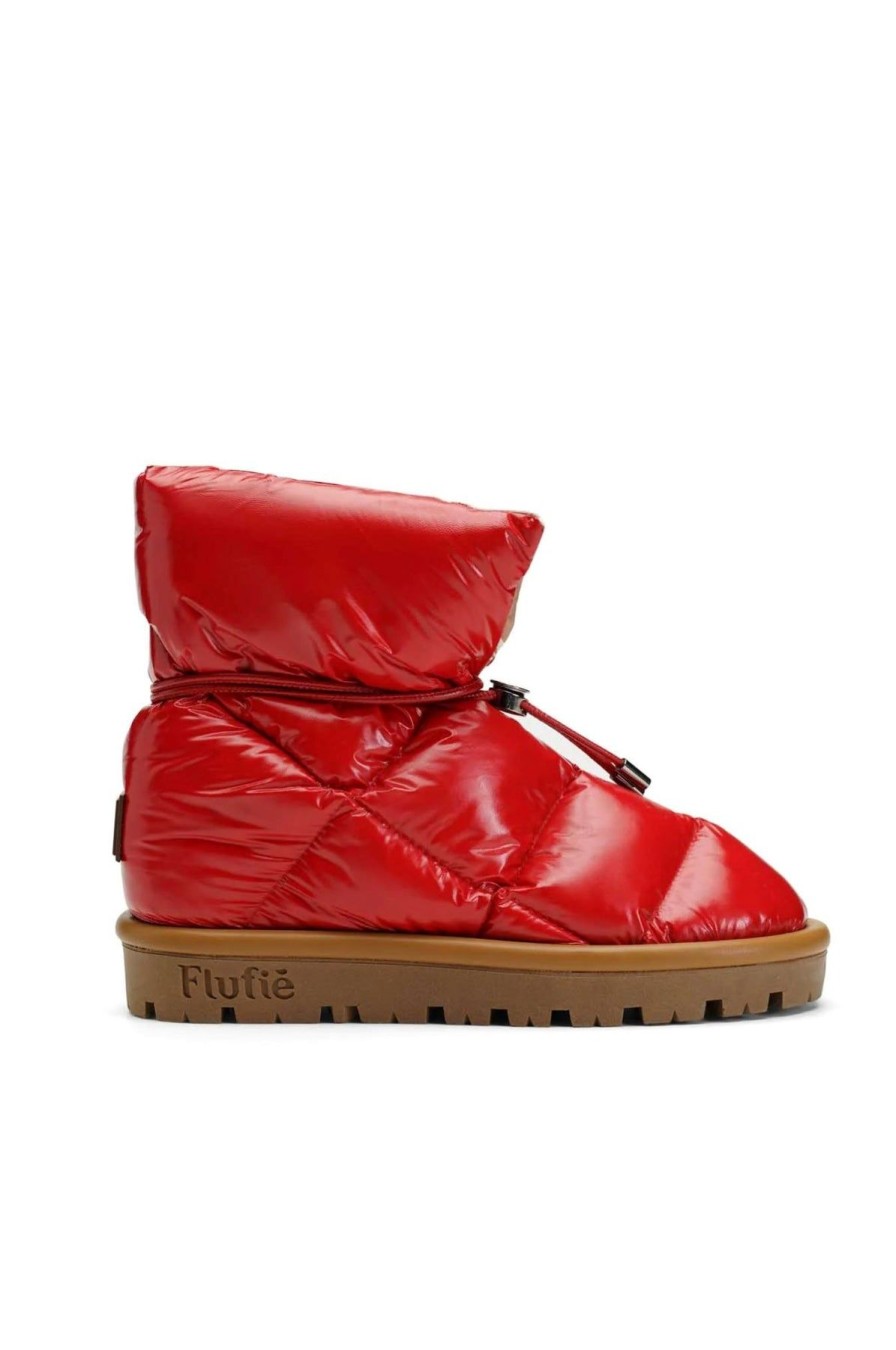 Women Flufie Boots | Shiny Pillow Boots Red