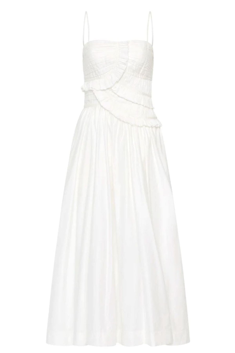 Women Aje. White Dresses | Synergy Frill Midi Dress Ivory