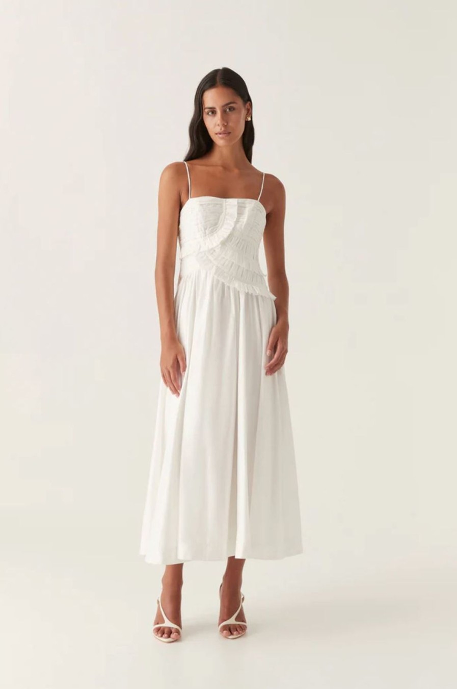 Women Aje. White Dresses | Synergy Frill Midi Dress Ivory