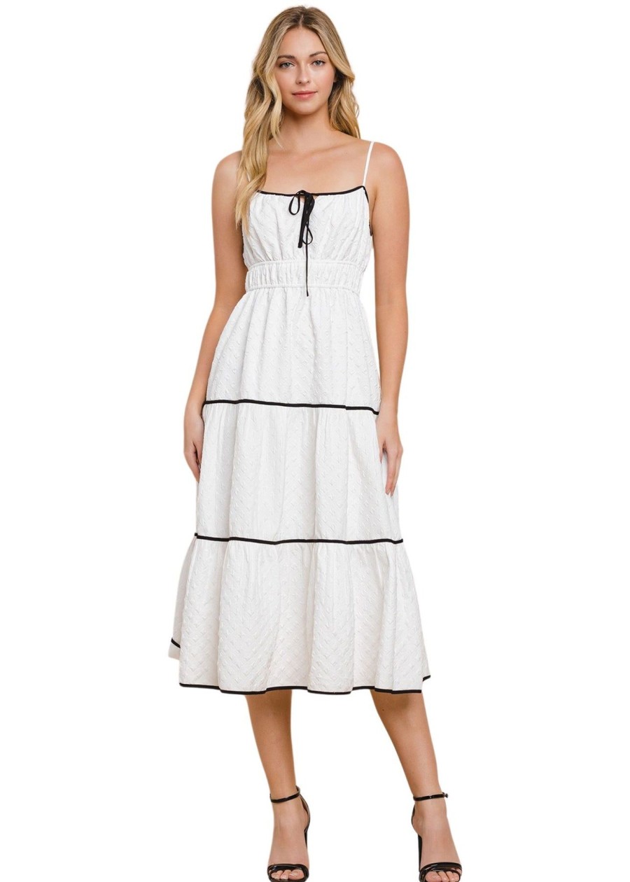 Women Anna Rae White Dresses | Madilyn Midi Dress White/Black