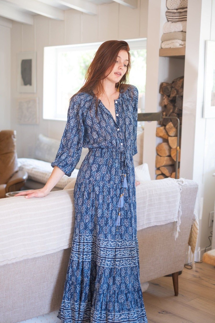 Women BELL by Alicia Bell Vacation | Courtney Maxi Dress Indigo Print